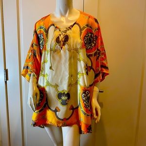 JB by JULIE BROWN Silk Top or Mini Dress Size S Oversized fits Large Tie NWOT